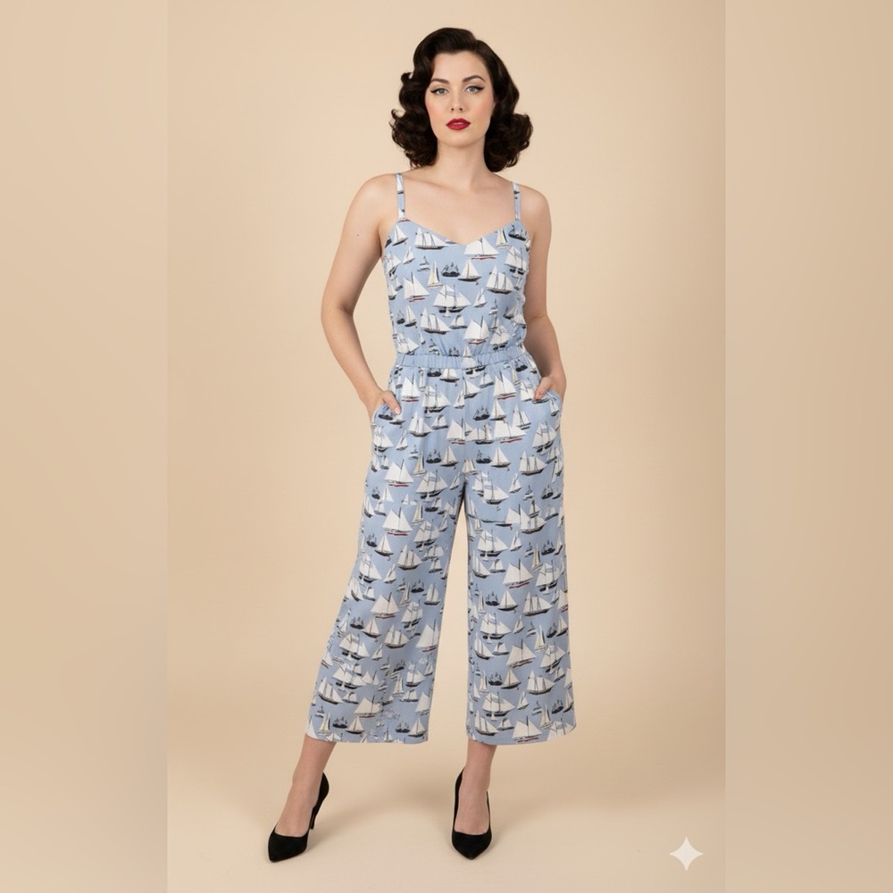 Unique Vintage Sailboat Print Blue Wideleg jumper